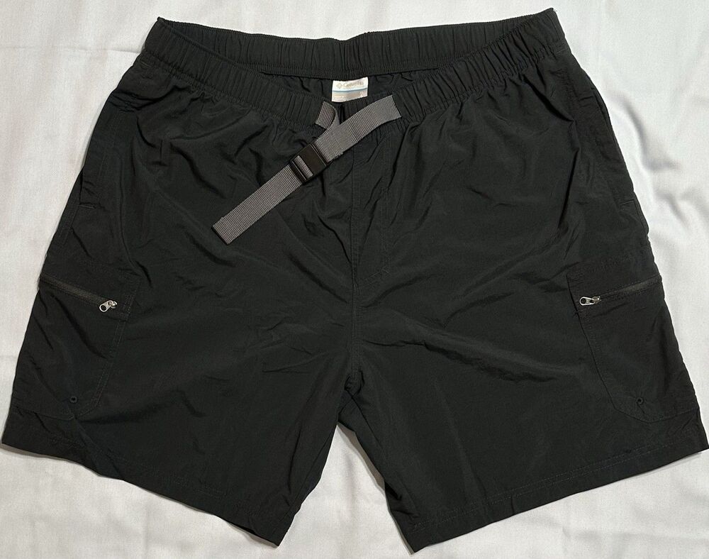Columbia Belted Nylon Zip Cargo Black Mens XL Shorts Outdoor Gorpcore